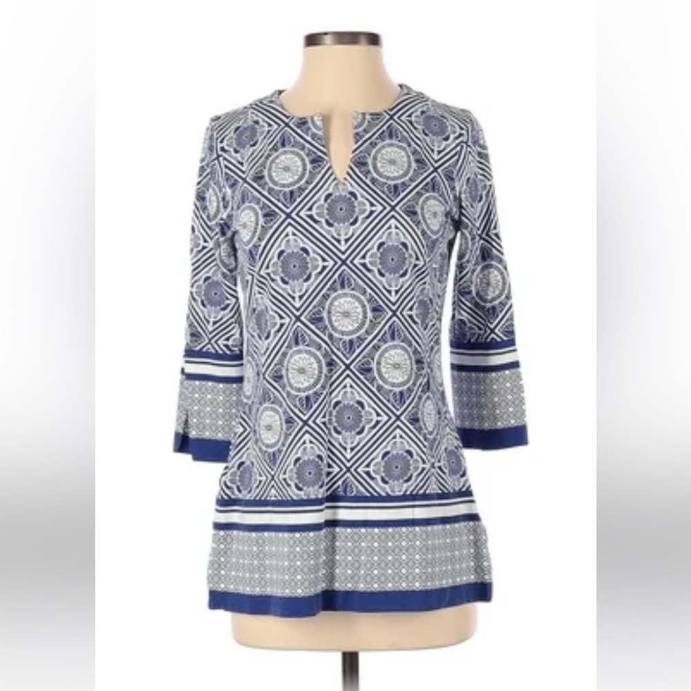 Coolibar St Lucia Tunic Top Sun Coverup Blue UPF 50 Medallion Print